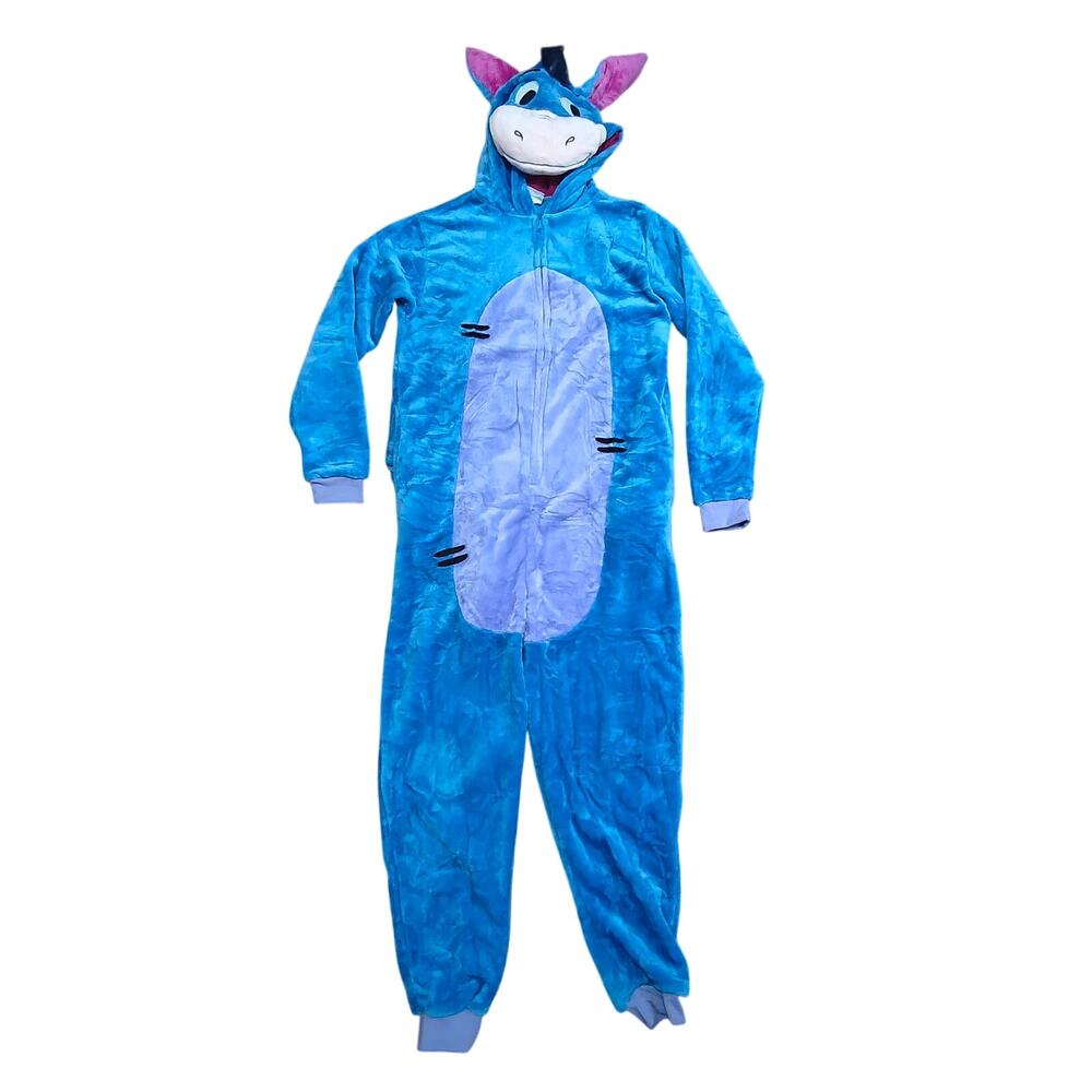 Eeyore One Piece Plush Pajama Unisex Small Blue Front Zip Hooded